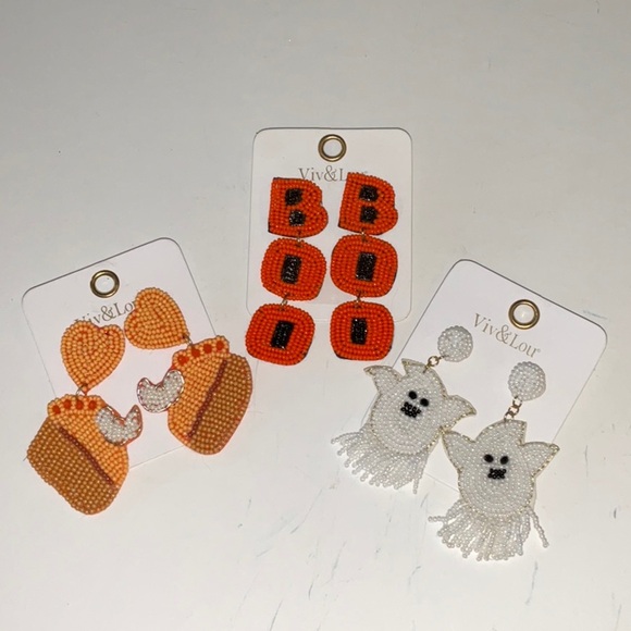 Holiday Fall Halloween 3 Bundle Long Dangle Earrings Pierced Back - Picture 1 of 6